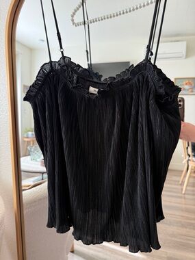 Madewell Black Pleated Ruffle-Trim Cami